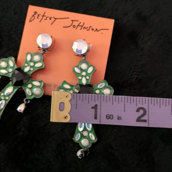 Brand New Betsy Johnson Cross Earrings w/ Iridescent "Stones" & Gem Heart Glows - Picture 8 of 8